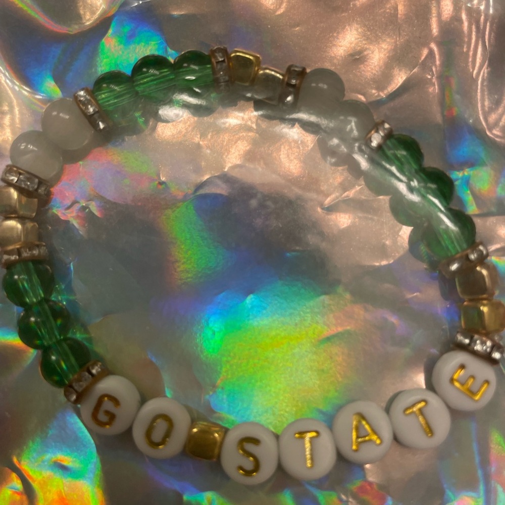 Green and Gold Beaded Bracelet